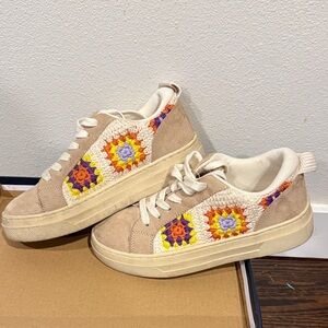Steve Madden Beige Sneakers with Colorful Crochet Accents